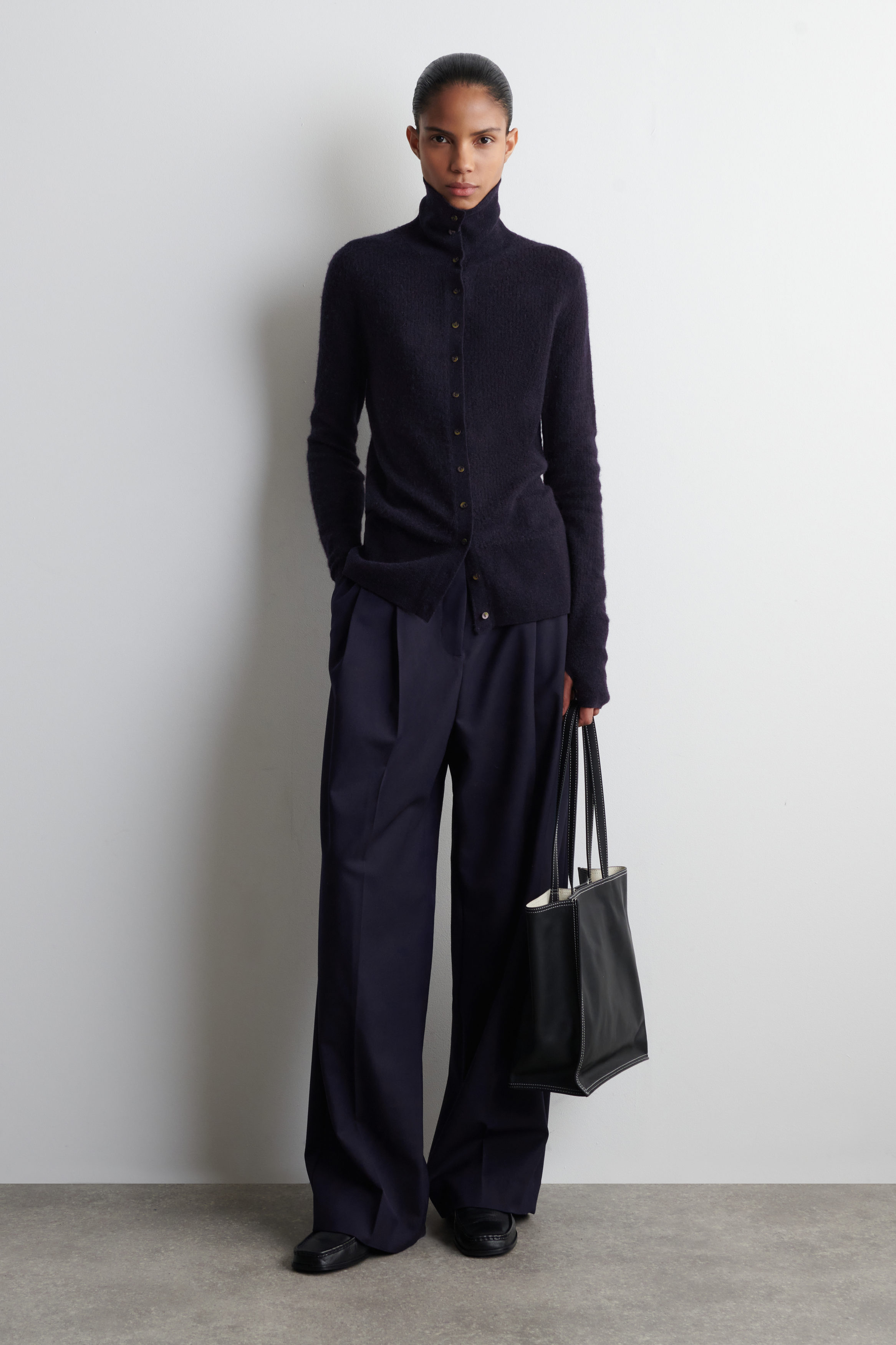 ALPACA MERINO WOOL TURTLENECK CARDIGAN - NAVY MÉLANGE | COS US