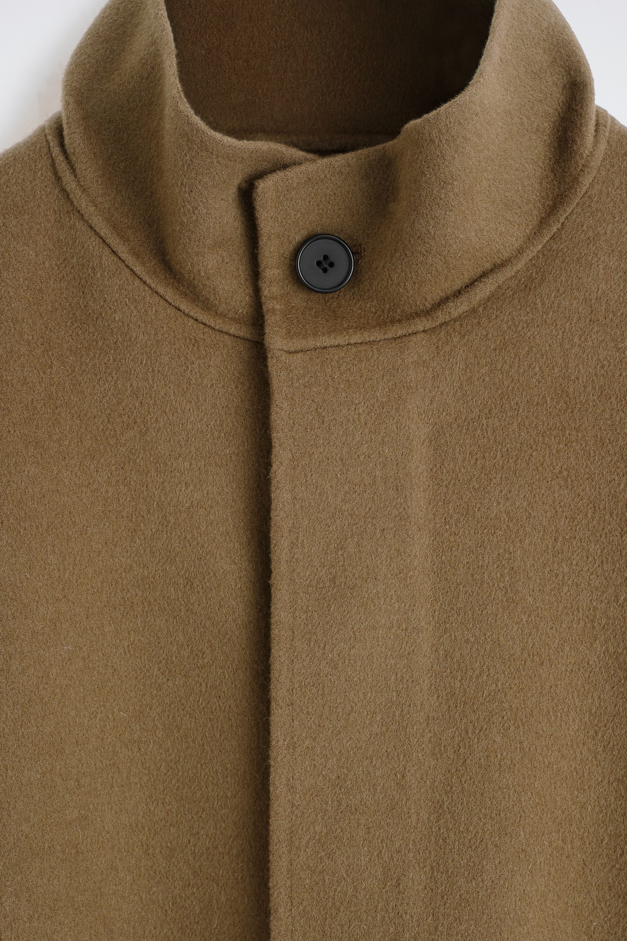 DOUBLE-FACED WOOL MOCK-NECK JACKET — DARK BEIGE