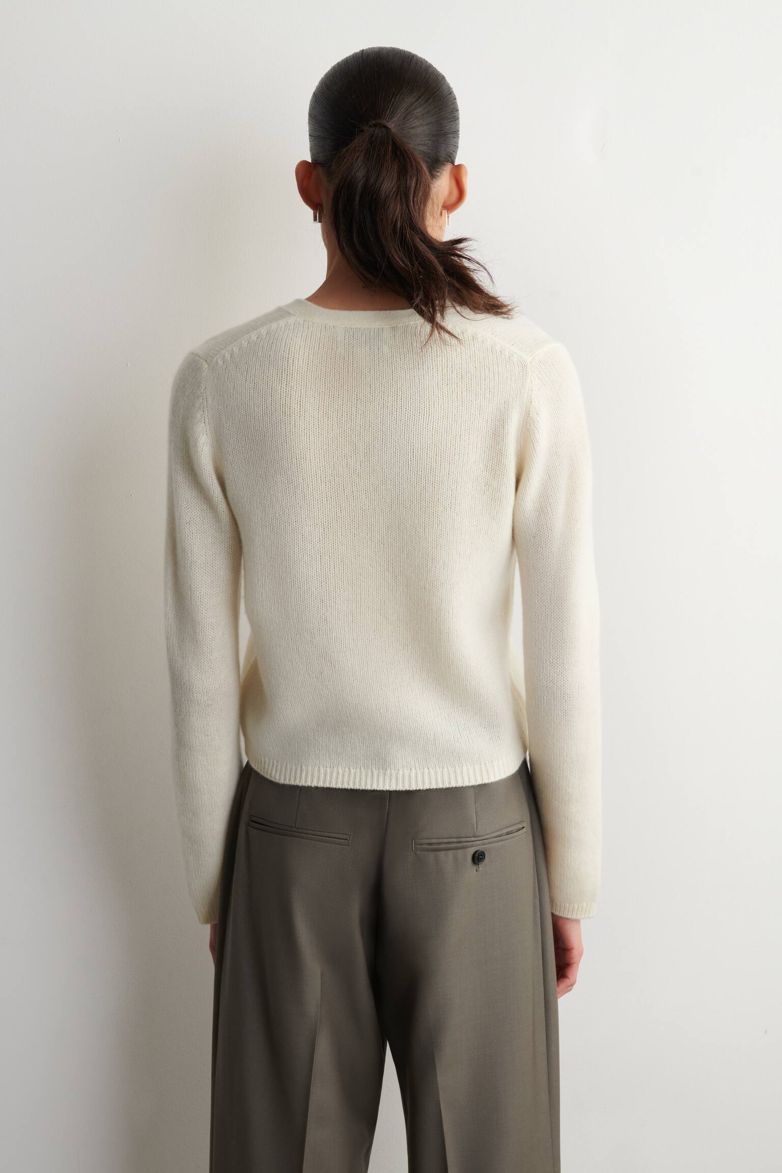 CARDIGAN COL EN V EN CACHEMIRE - CRÈME/BRUN CHINÉ - 6