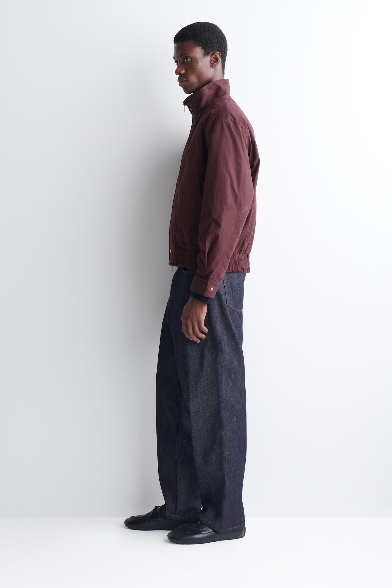 PADDED MOCK-NECK BOMBER JACKET — BURGUNDY