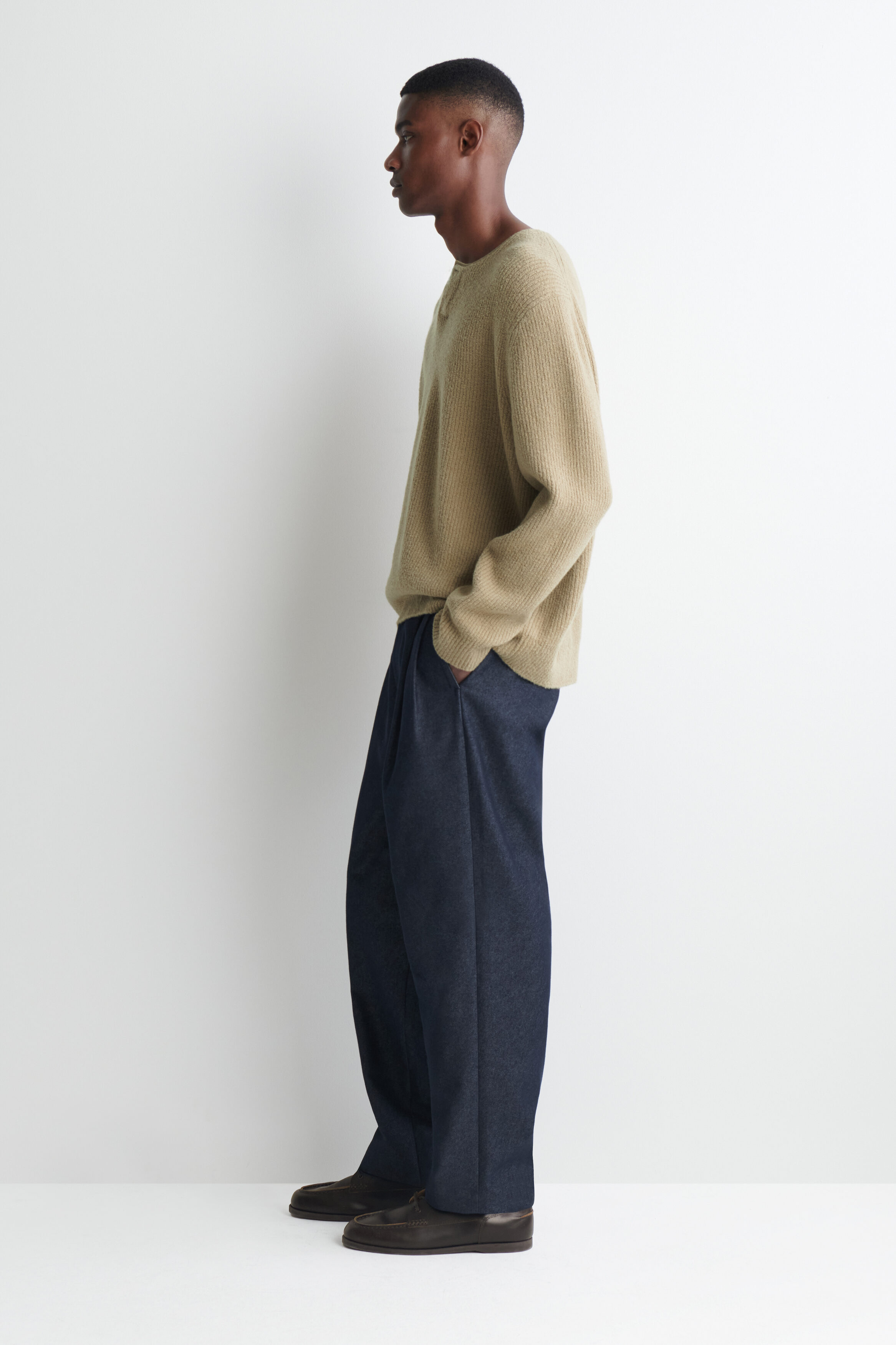 WOOL-BLEND BOUCLÉ HENLEY SWEATER - thumbnail 3