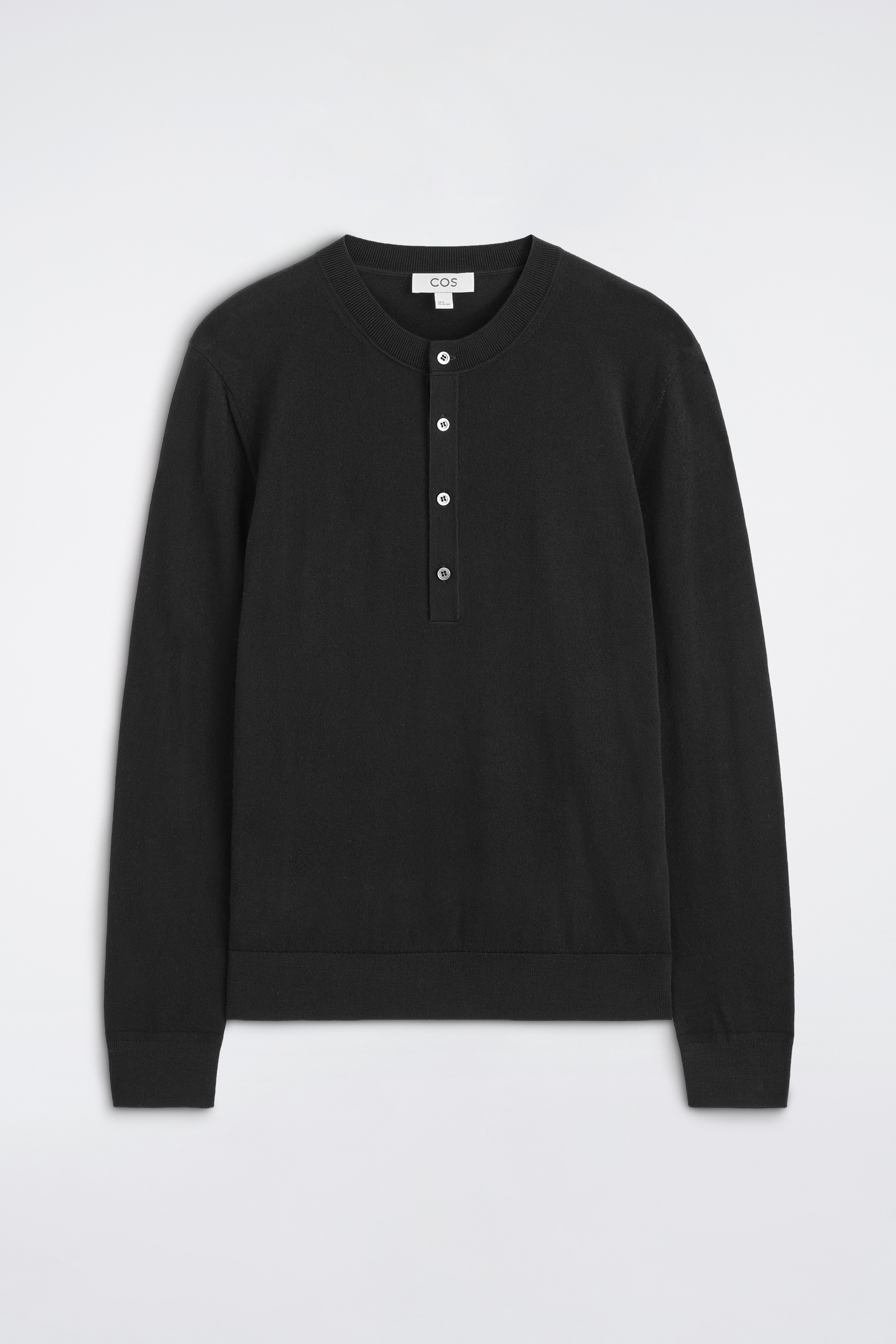 SLIM MERINO VLNĚNÉ HENLEY TRIČKO - ČERNÁ