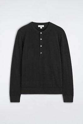 SLIM MERINO WOOL HENLEY TOP — BLACK 7