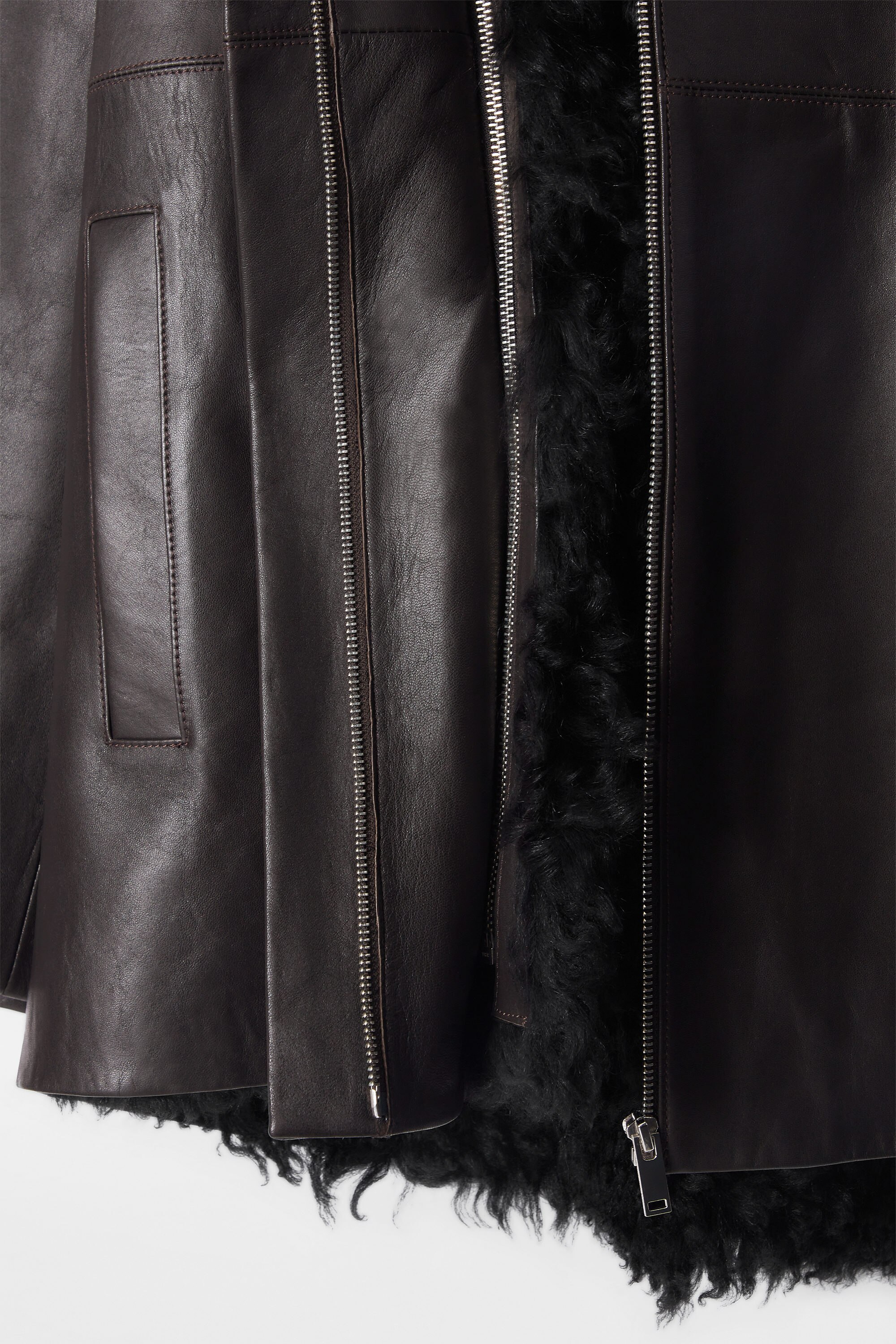 SHEARLING-LINED NAPPA HOODED JACKET - DARK BROWN | COS US