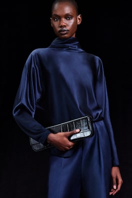 LACE-TRIMMED SATIN PANTS — NAVY 8