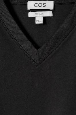INTERLOCK COTTON V-NECK T-SHIRT — BLACK 1