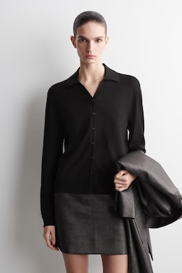 KNITTED LINEN-MERINO SHIRT — BLACK 1