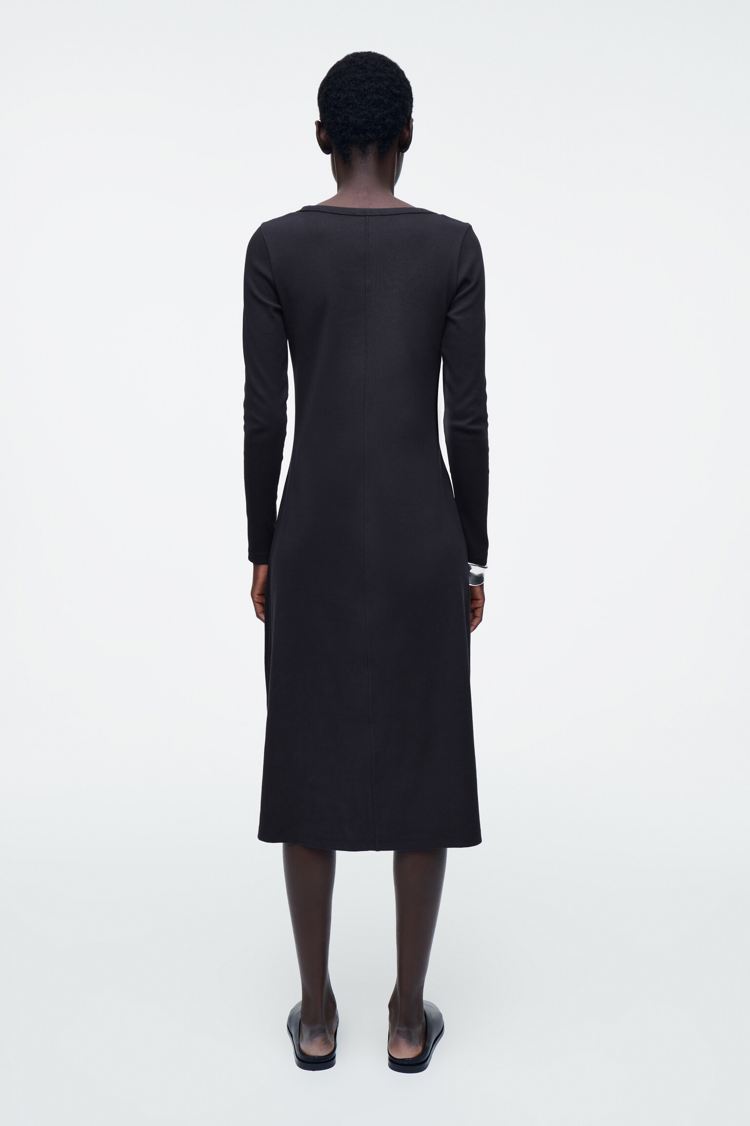 ROBE MIDI EN JERSEY CÔTELÉ - BLEU MARINE/BRUN - 5