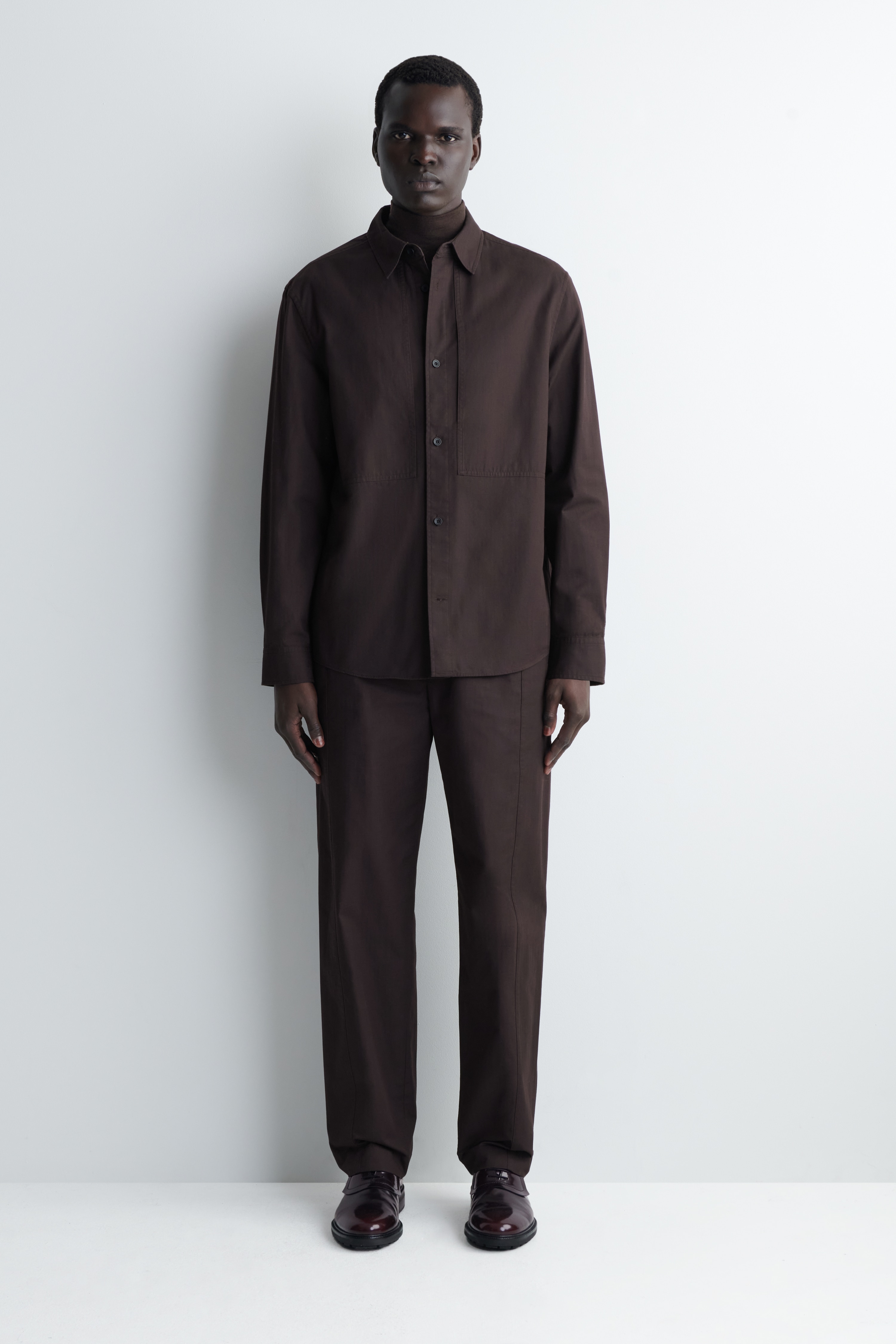 Pantaloni drepți din bumbac - MARO ÎNCHIS/DARK KHAKI