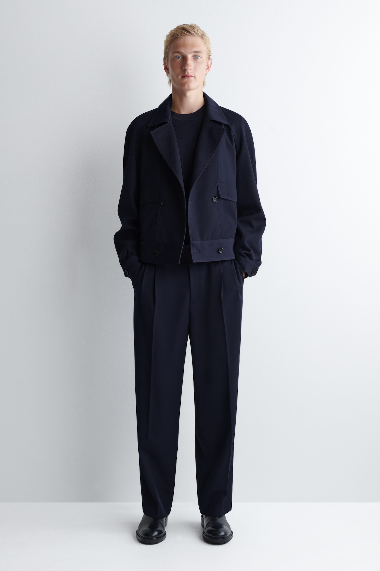 VESTE CROISÉE EN LAINE MÉLANGÉE - BLEU MARINE | COS FR