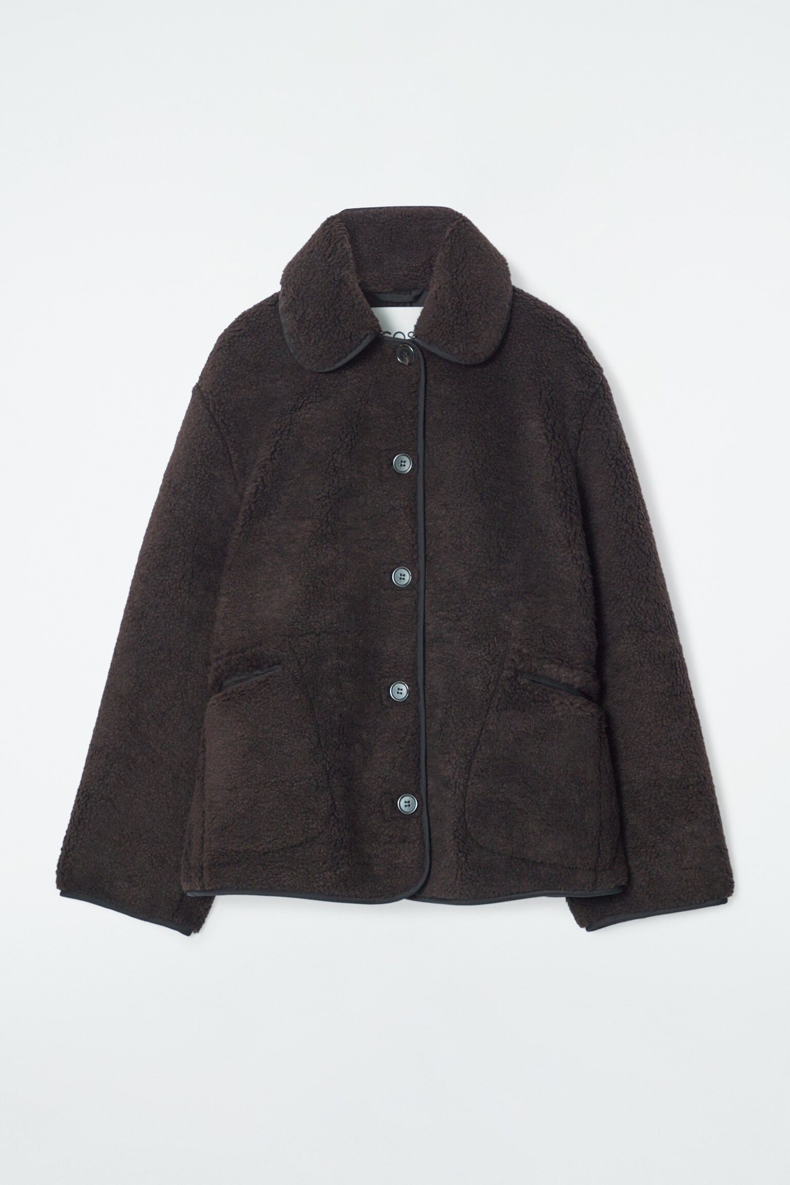 COLLARED TEDDY JACKET - DARK BROWN/IVORY