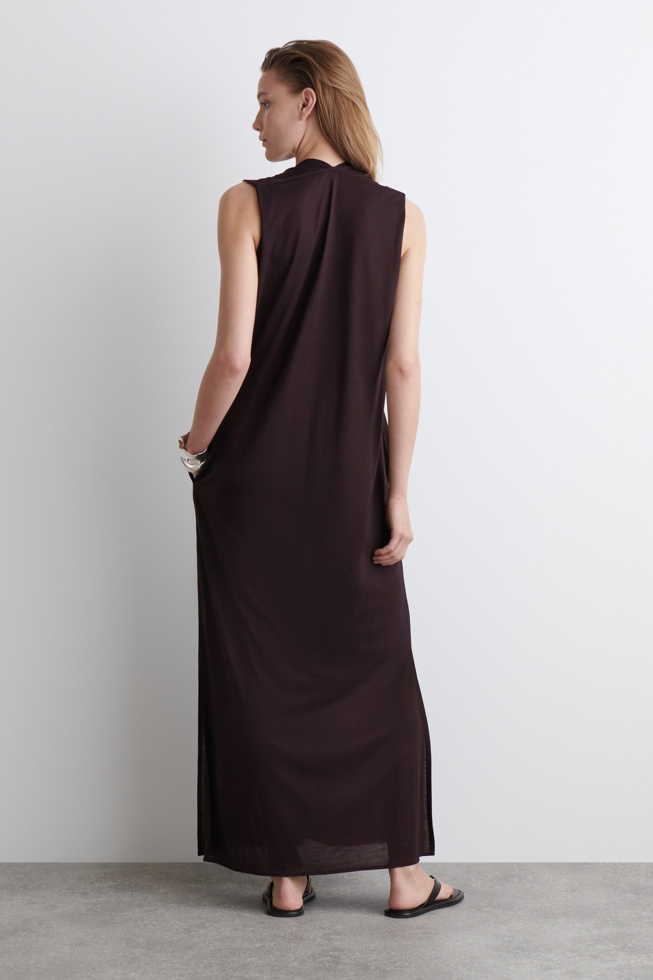DRAPED V-NECK MAXI DRESS