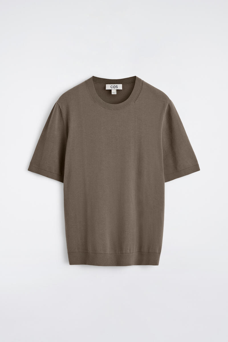Knitted Cotton T-Shirt in Beige