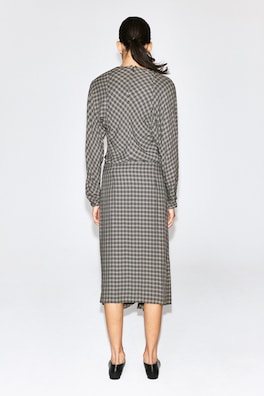 DRAPED CHECKED MIDI SKIRT — GRAY / CHECKED 5