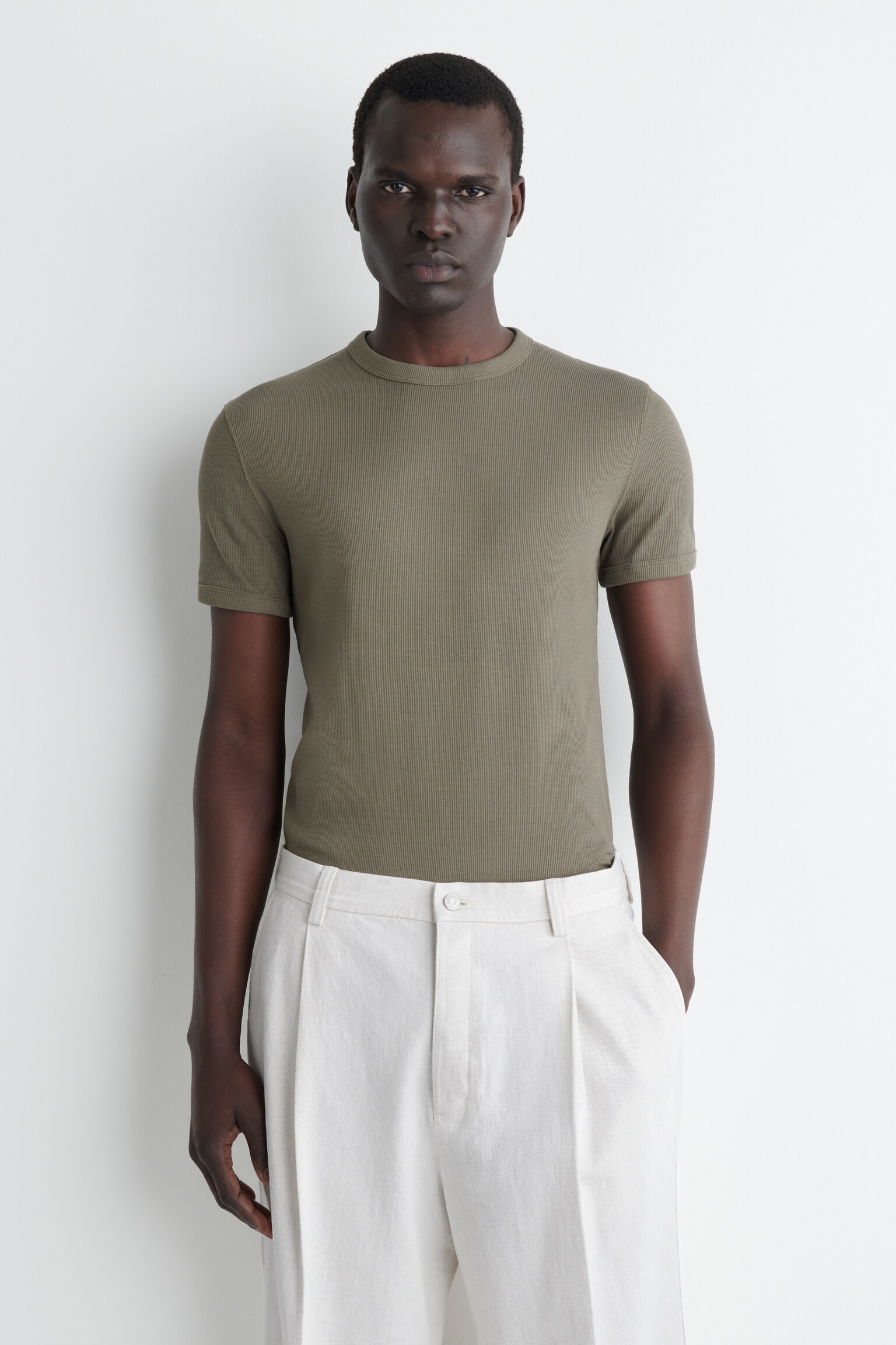 T-SHIRT SLIM EN COTON CÔTELÉ - KAKI/CHARBON/KAKI FONCÉ/BLANC/NOIR/BLEU MARINE/GRIS CLAIR - 1