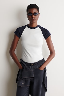 SLIM COTTON RAGLAN T-SHIRT — WHITE / NAVY 1