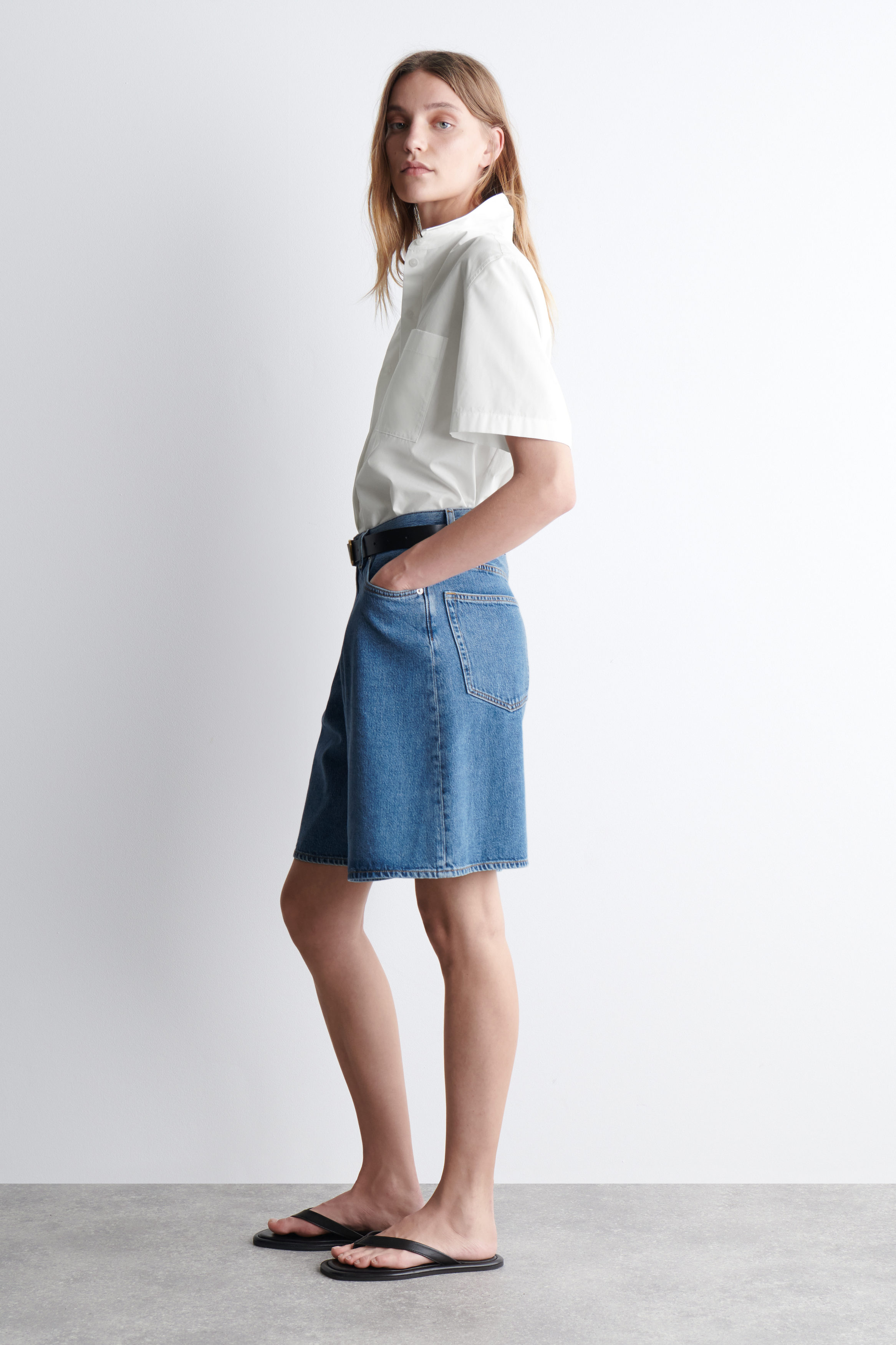 パンツ wide denim shorts M HZCX FASHION Mens Streetwear Jorts Baggy Wide Leg Denim