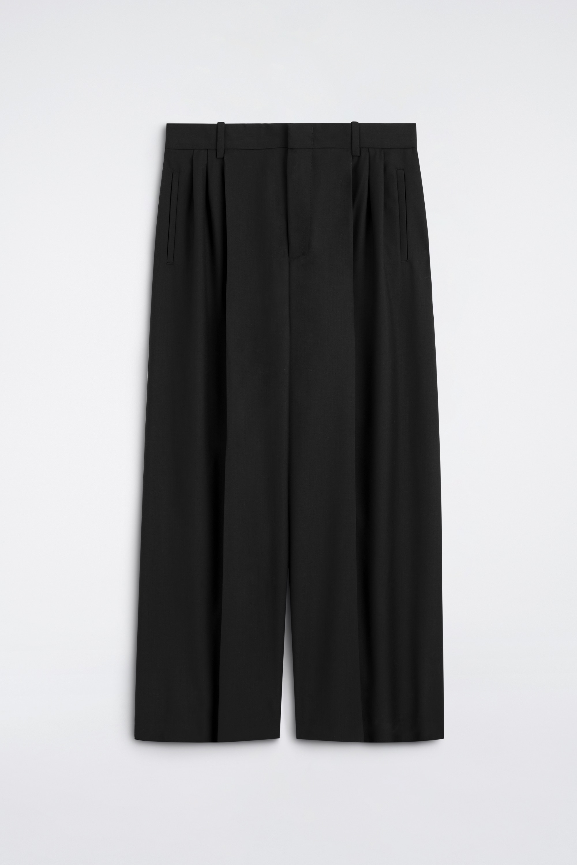 LOCKERE HOSE MIT WEITEM BEIN UND FALTEN - SCHWARZ/NAVYBLAU/NADELSTREIFEN