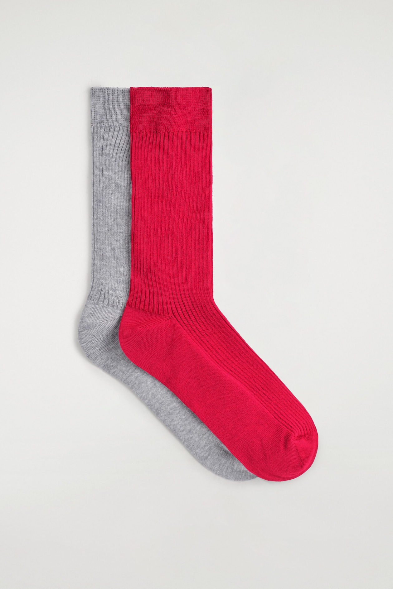 2-PACK RIBBED SOCKS — GREY MÉLANGE / RED