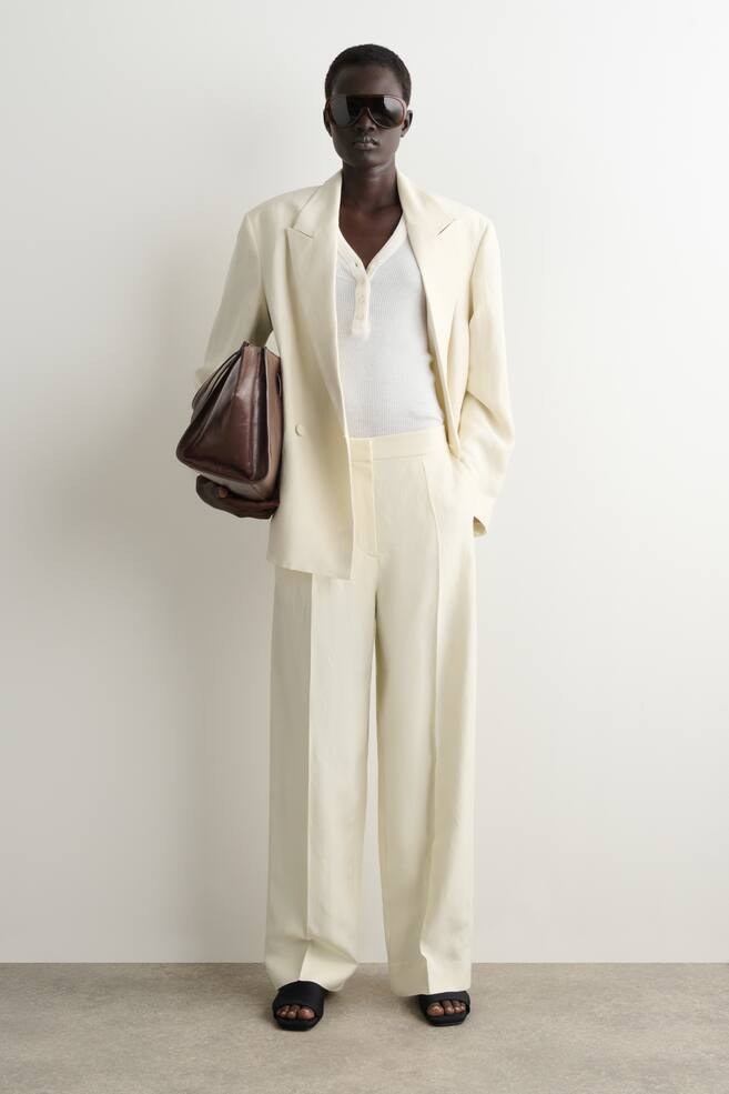 TAILORED LINEN-BLEND STRAIGHT-LEG TROUSERS - ECRU - 1
