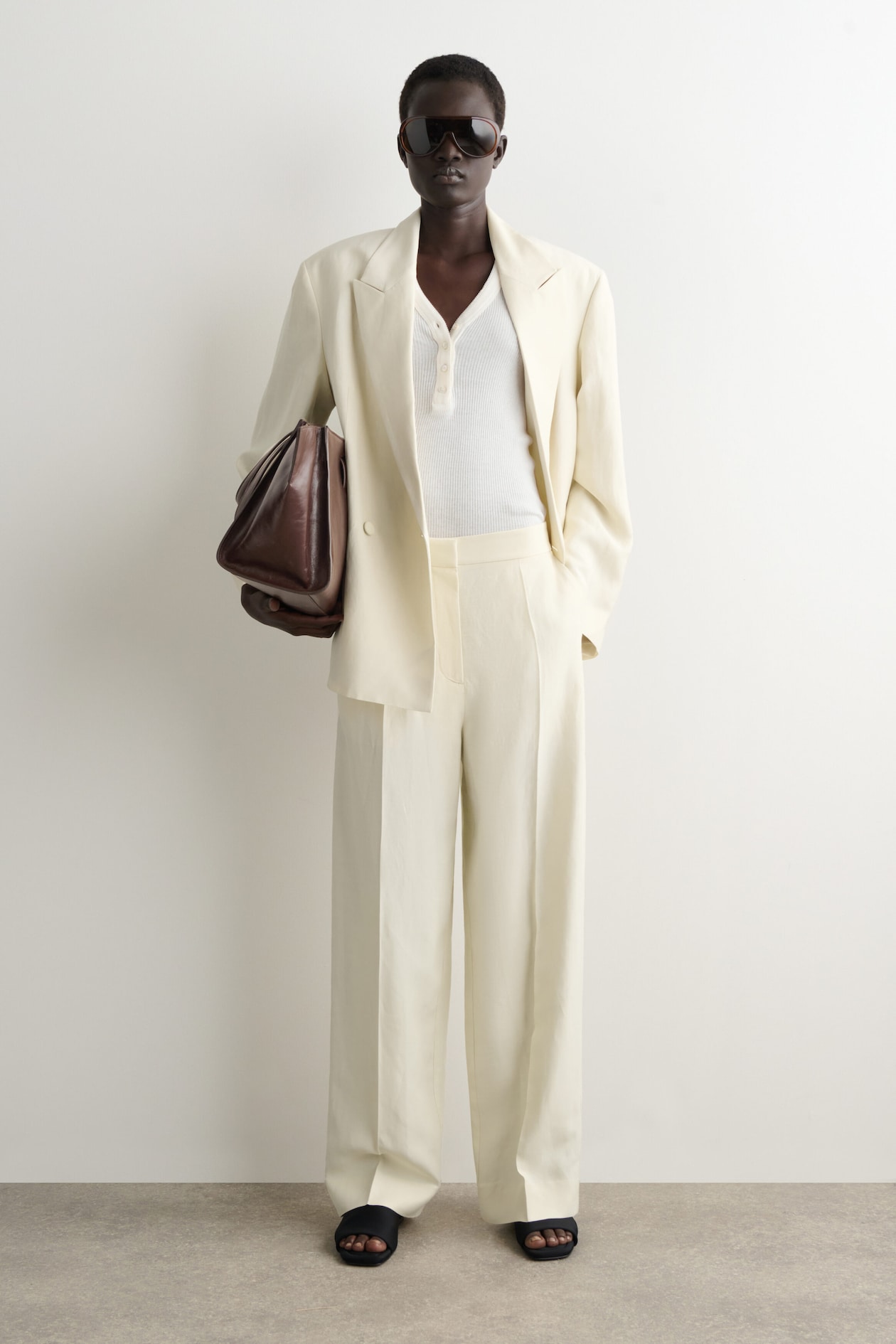 TAILORED LINEN-BLEND STRAIGHT-LEG TROUSERS