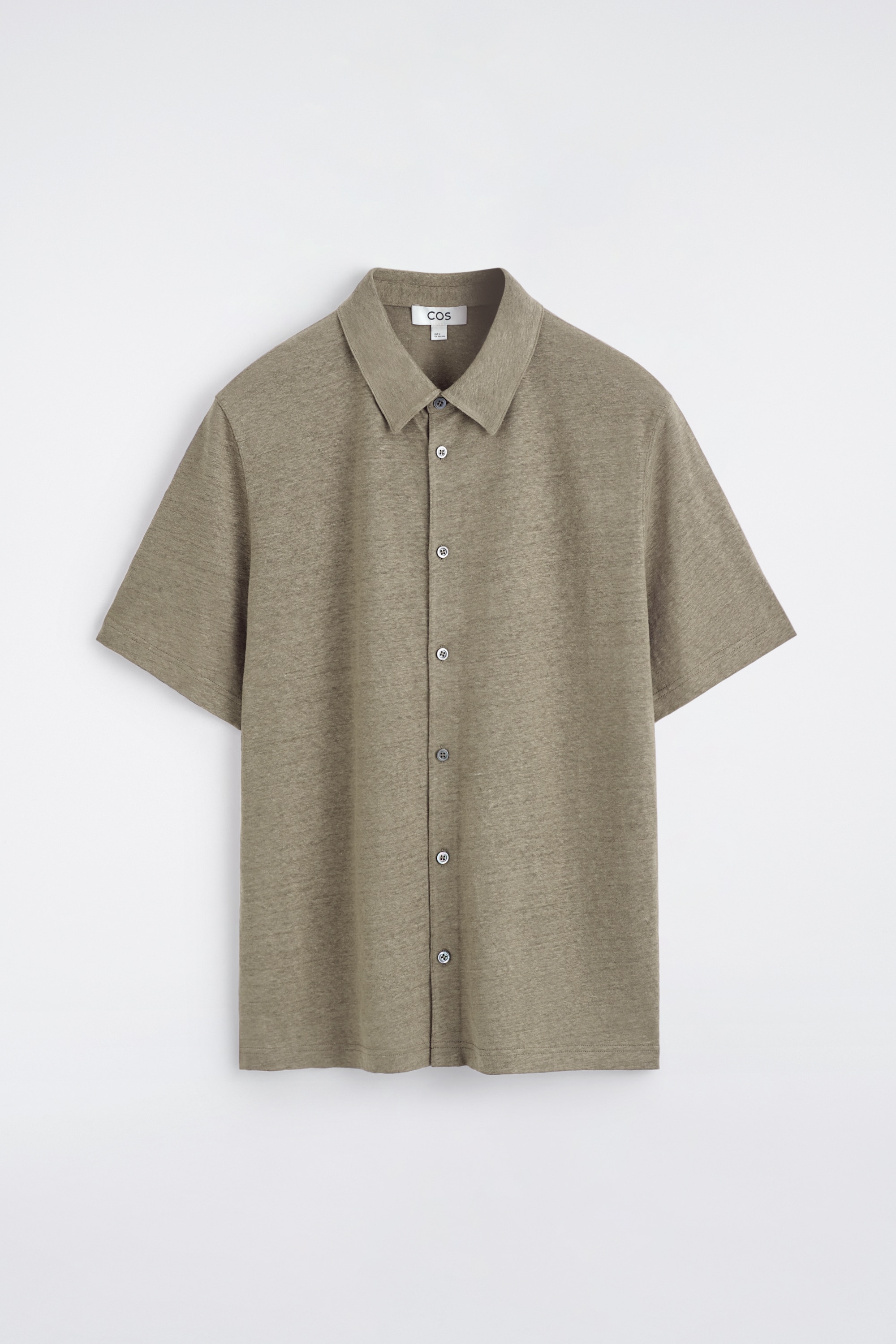 LINEN-JERSEY SHORT-SLEEVED SHIRT - חום מלנג'/שחור