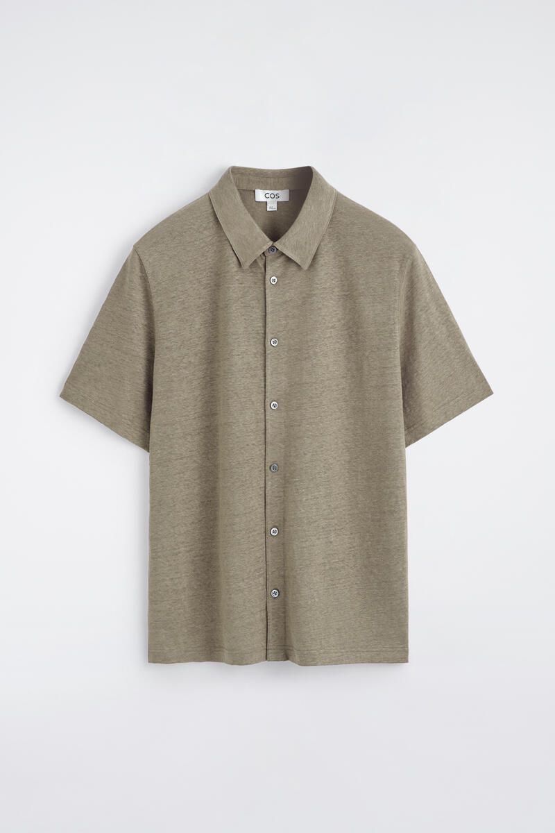 COS Linen-Jersey Short-Sleeved Shirt In Beige Men's Extra Large