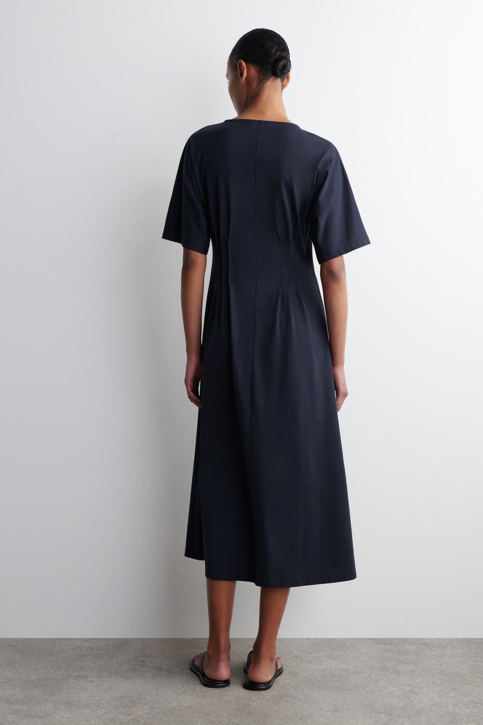 ROBE MIDI NERVURÉE EN COTON - BLEU MARINE/BLEU CIEL - 4