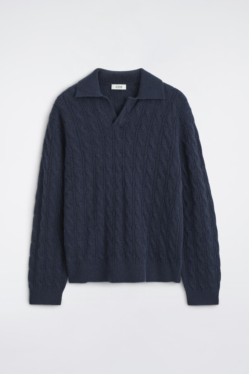 Cable-Knit Pure Cashmere Polo Sweater