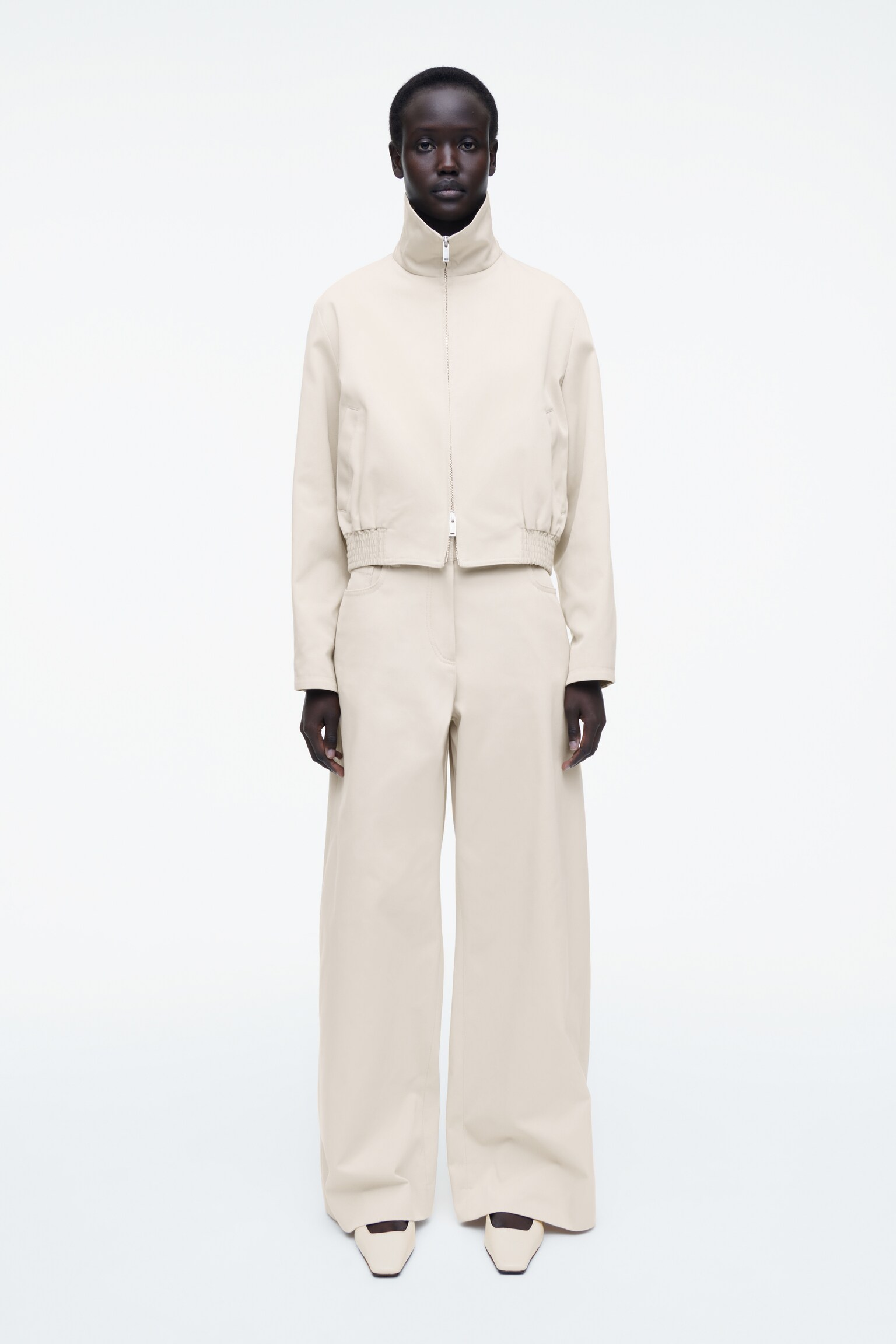 PANTALON LARGE EN COTON - BEIGE CLAIR/NOIR - 1