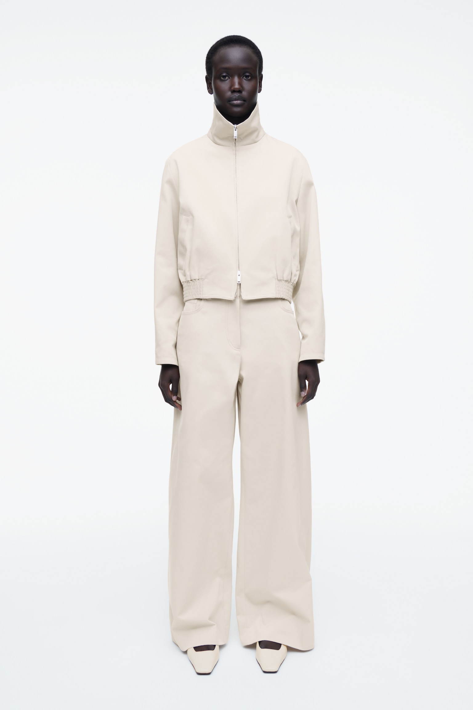PANTALONI IN COTONE A GAMBA LARGA - BEIGE CHIARO/NERO
