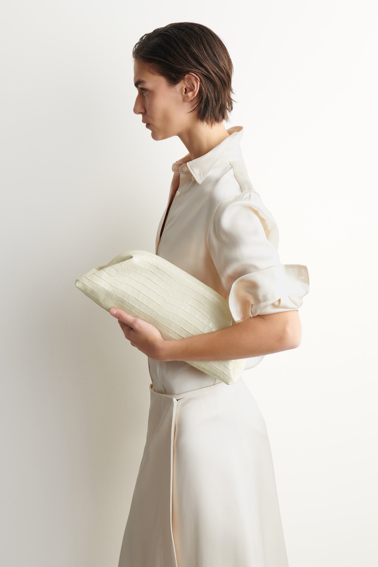 INGOT CLUTCH BAG - LEER - Wit / krokodilleneffect - 5