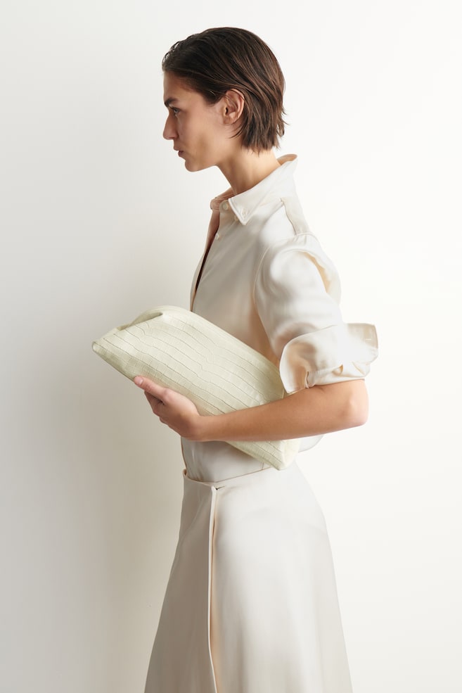 POCHETTE INGOT - CUIR - BLANC / EFFET CROCO - 4