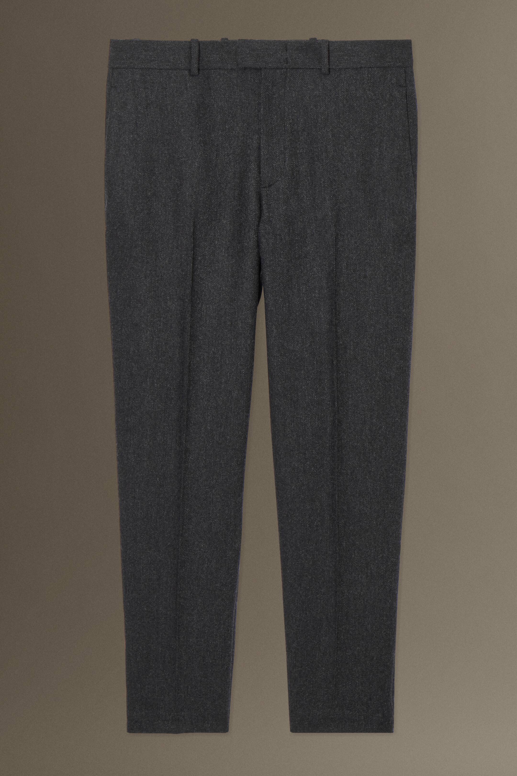 View larger image: HERRINGBONE WOOL TROUSERS - STRAIGHT - DARK GREY / HERRINGBONE - Men | H&M GB 1