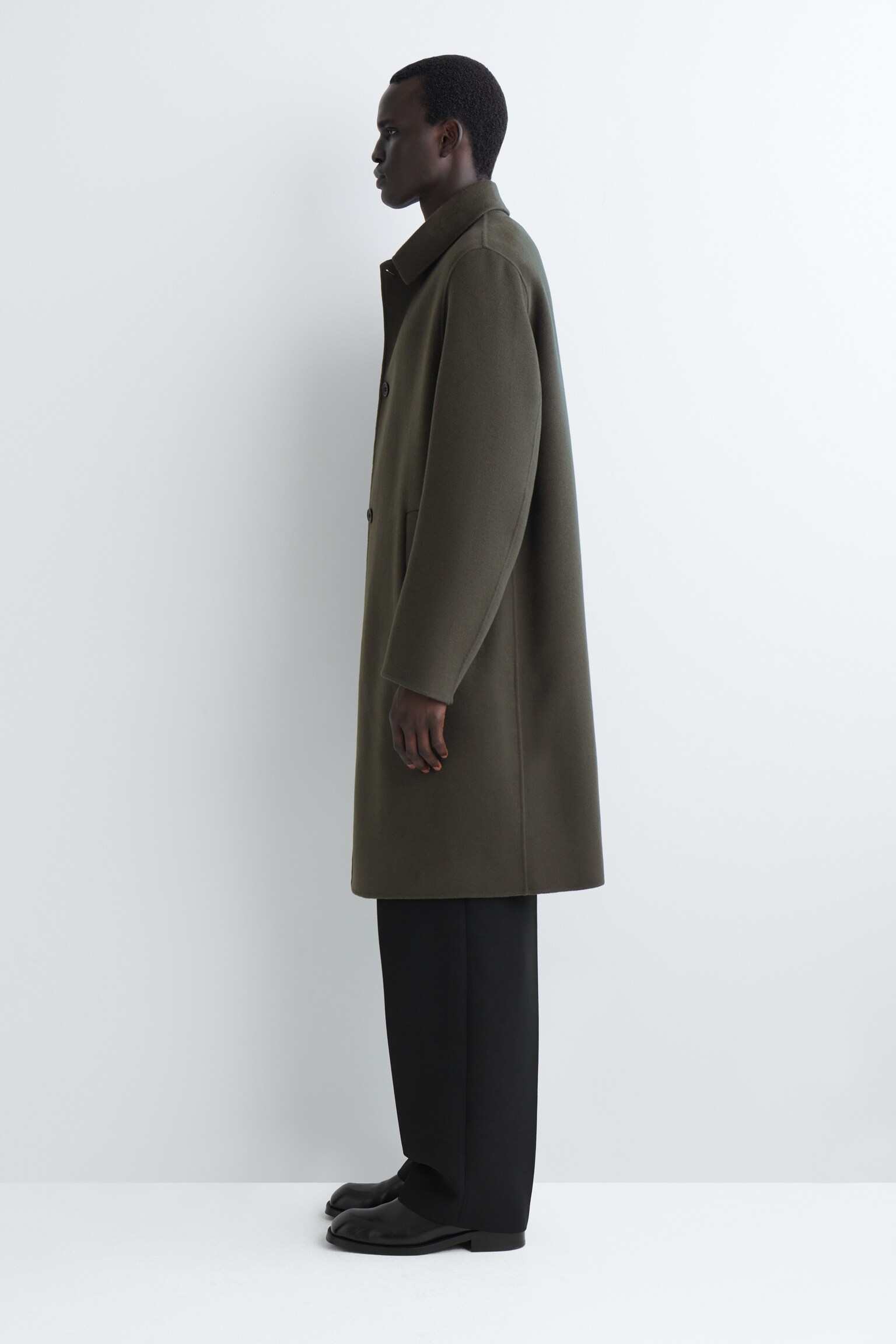 MANTEAU DROIT EN LAINE DOUBLE FACE - KAKI FONCÉ/NOIR - 5