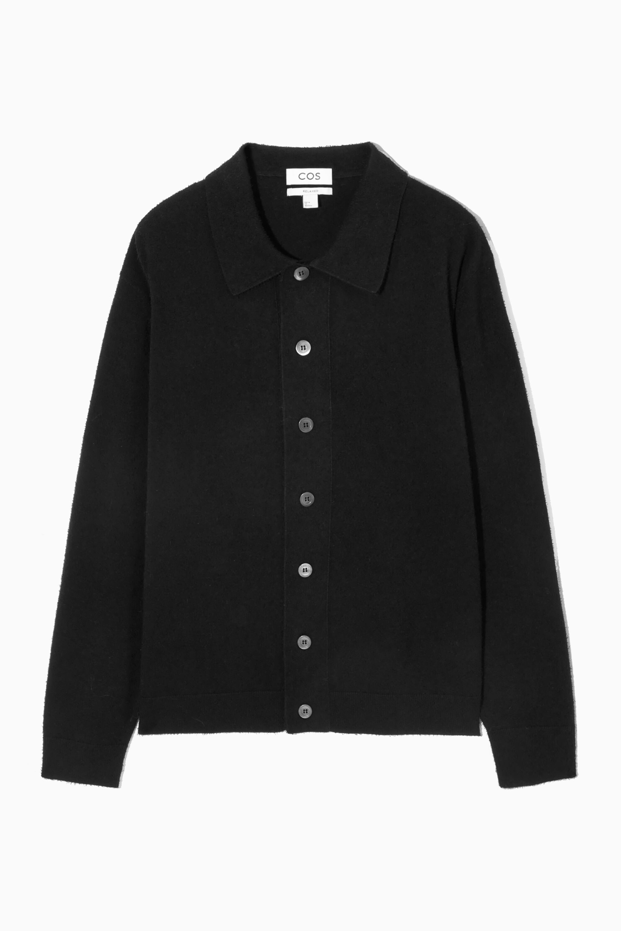 RELAXED TEXTURED-KNIT COTTON OVERSHIRT - BLACK | COS