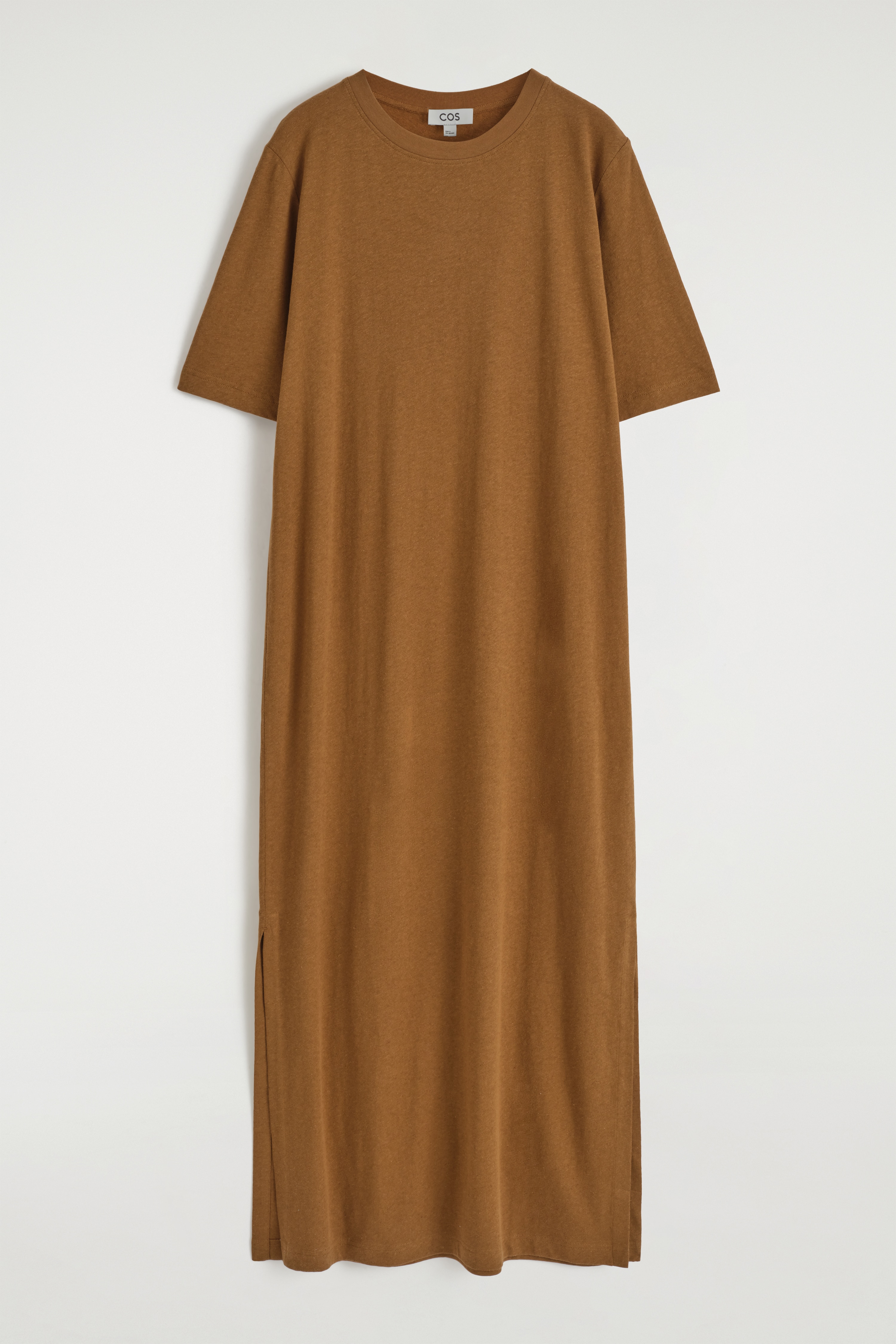 VESTIDO CAMISETA LARGO MEZCLA DE ALGODÓN Y LINO - MARRÓN/NEGRO/BLANCO/A RAYAS