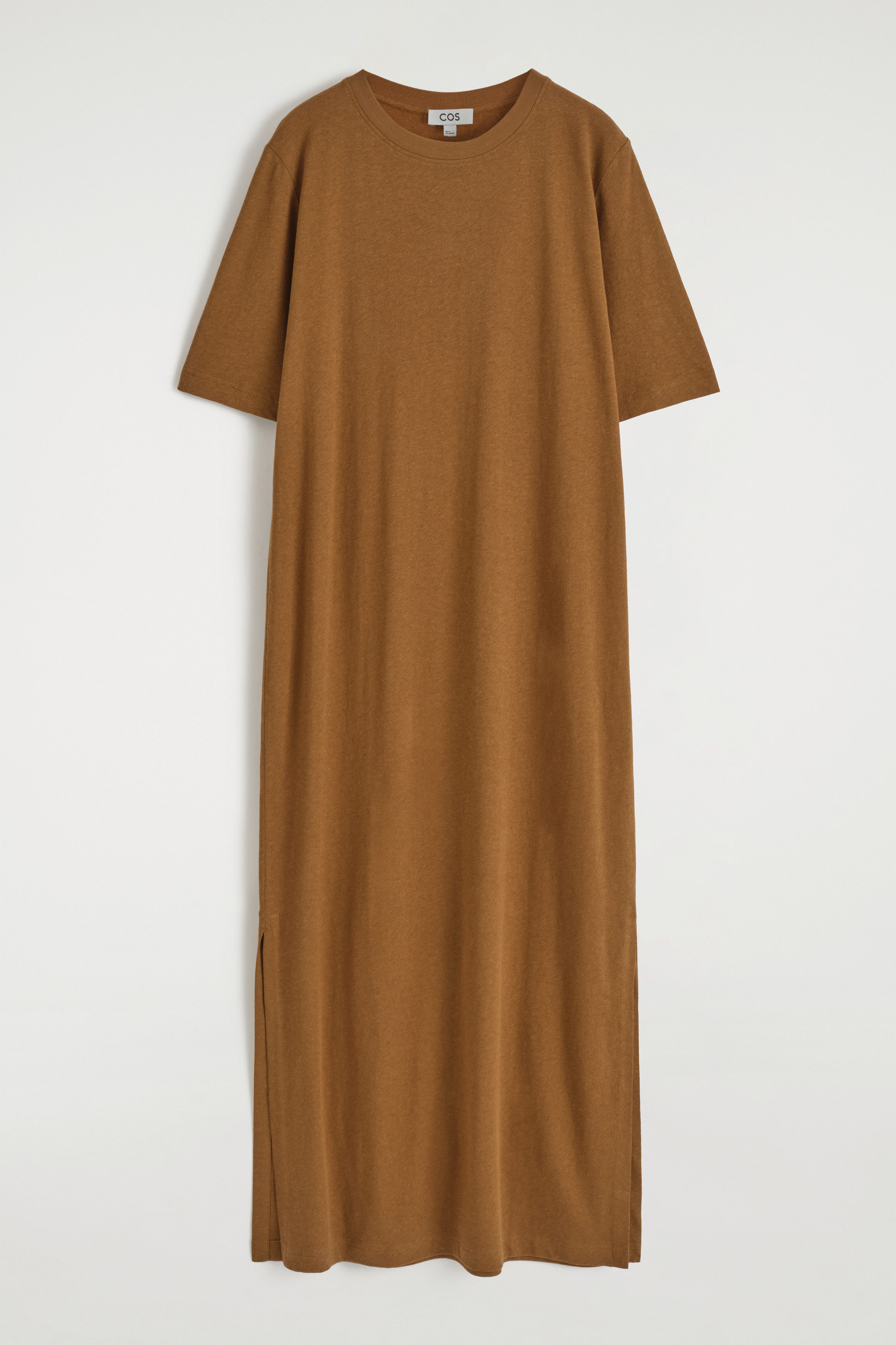 COTTON-LINEN MAXI T-SHIRT DRESS - BROWN | COS