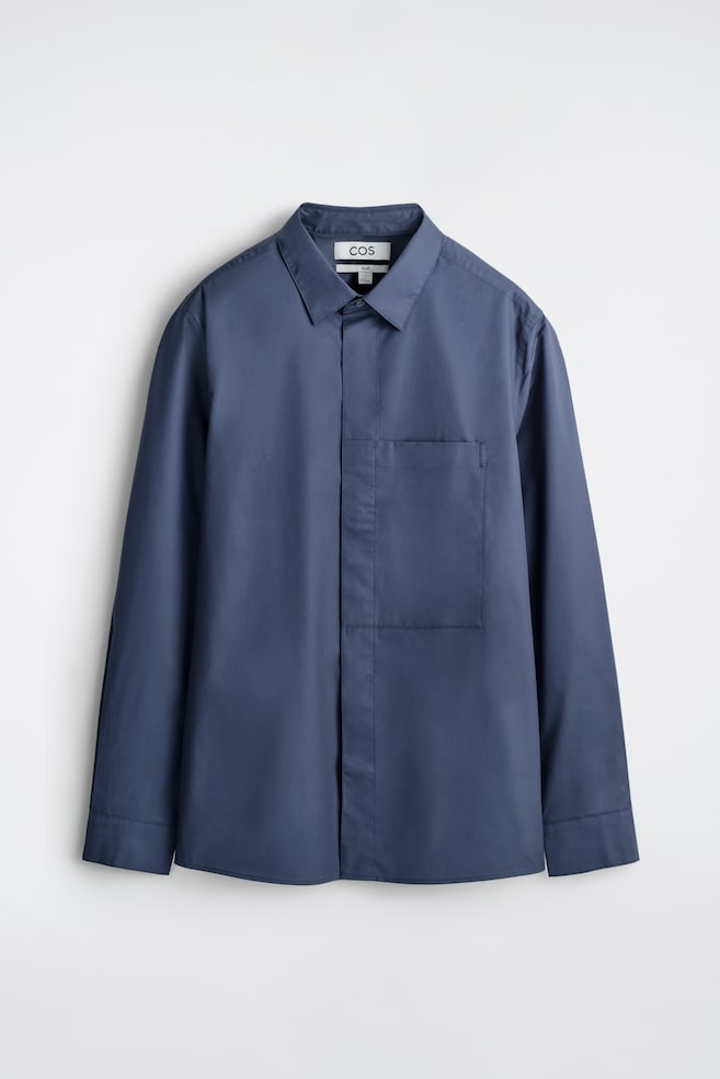 SLIM POCKET-DETAIL COTTON-POPLIN SHIRT - NAVY - 1
