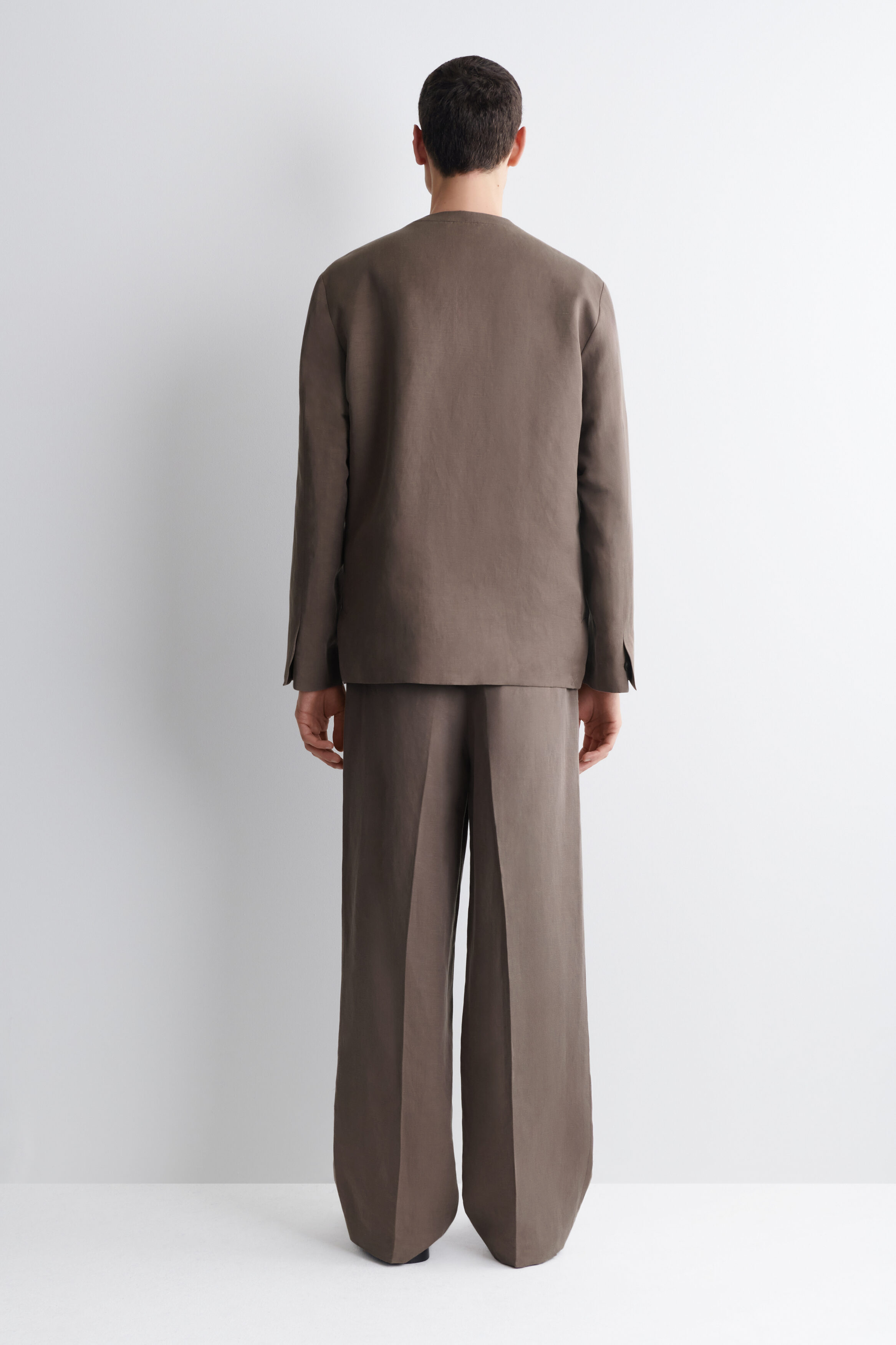 COLLARLESS LINEN-BLEND BLAZER - thumbnail 4