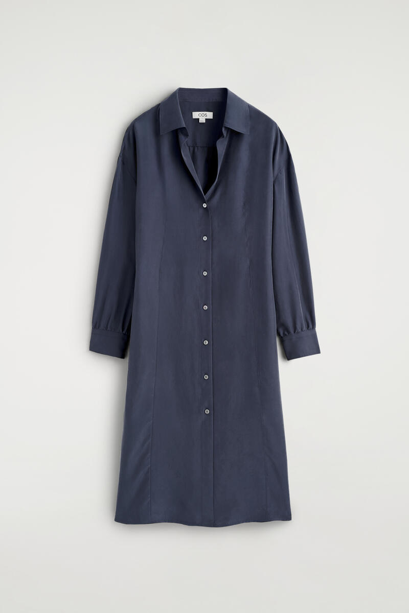 Gathered Washed-Silk Midi Shirt Dress