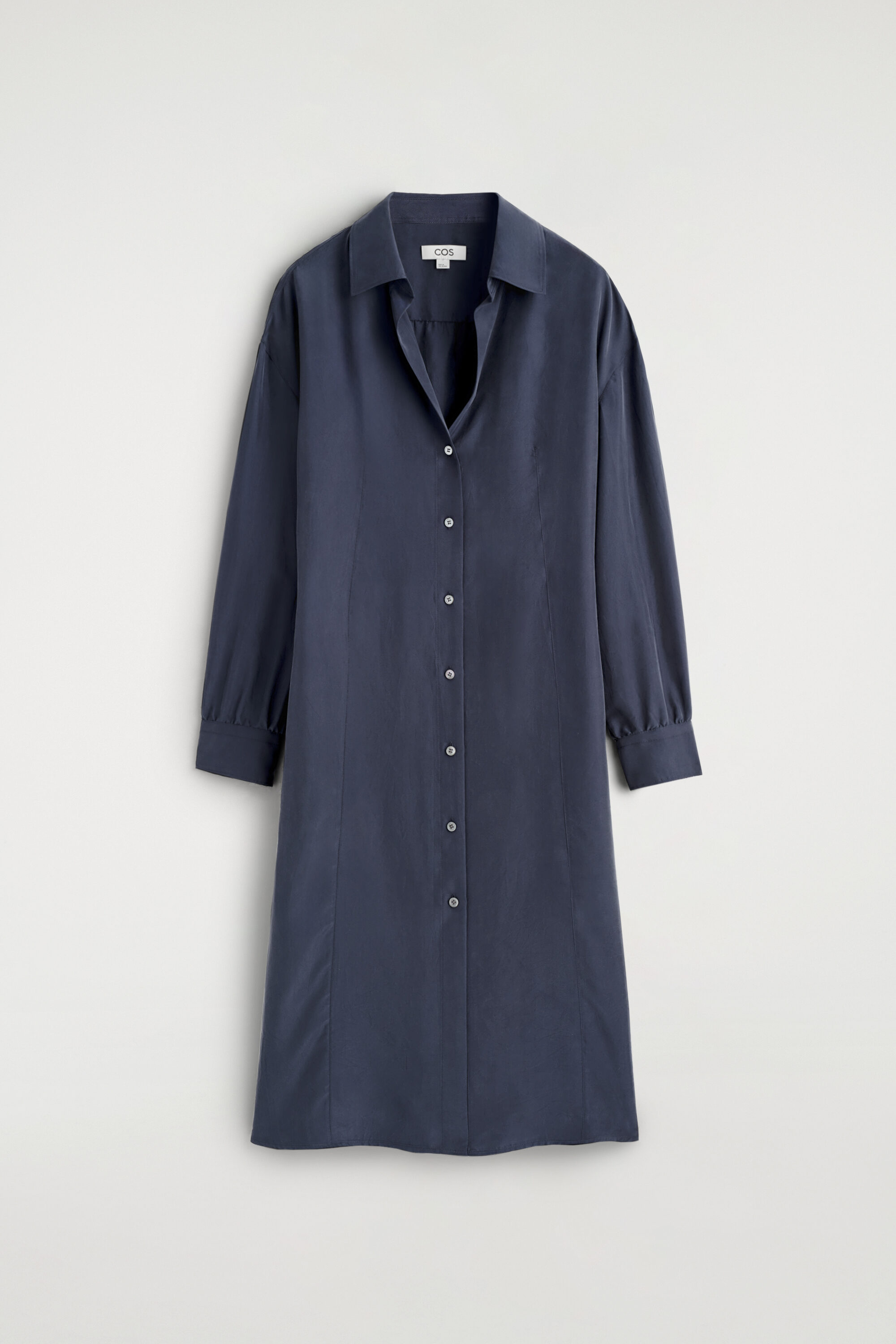 GATHERED CRINKLED-SILK MIDI SHIRT DRESS - NAVY | COS US