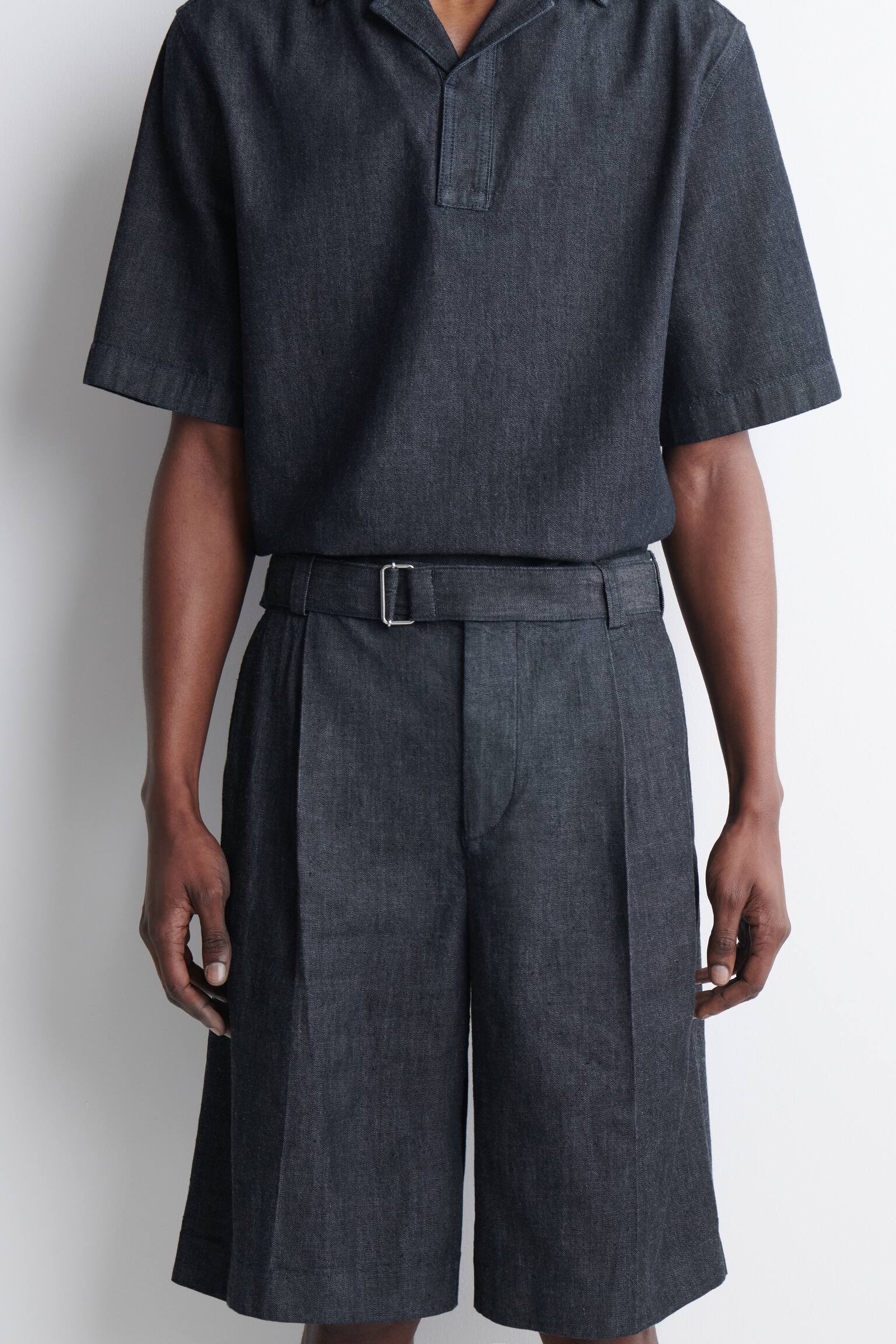 BELTED WIDE-LEG DENIM SHORTS - INDIGO - 5