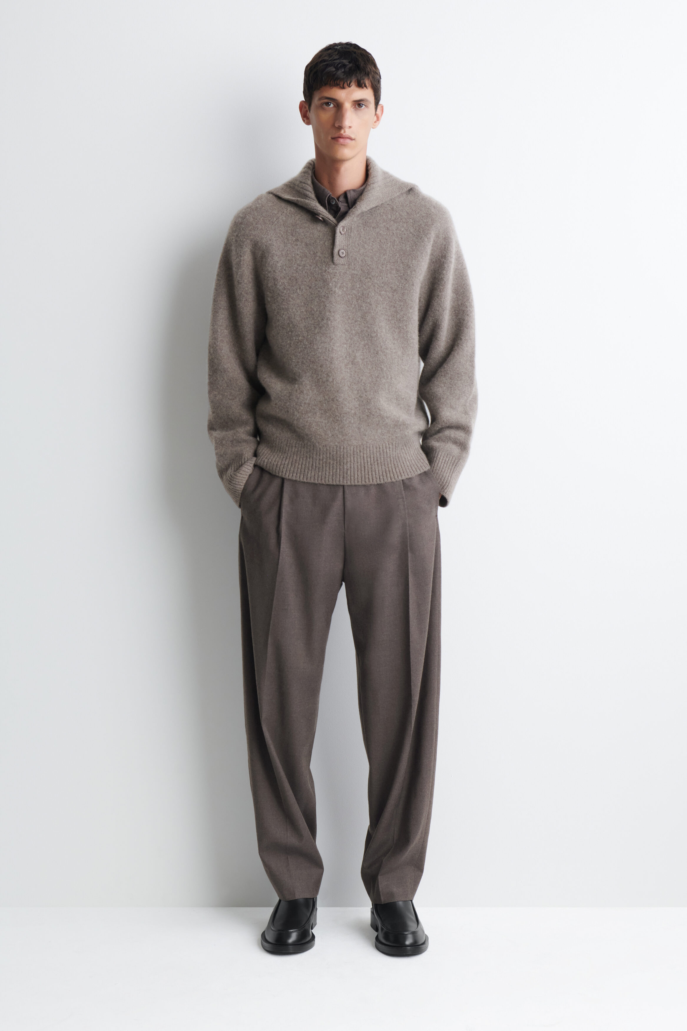 WOOL-FLANNEL RELAXED-FIT STRAIGHT-LEG PANTS