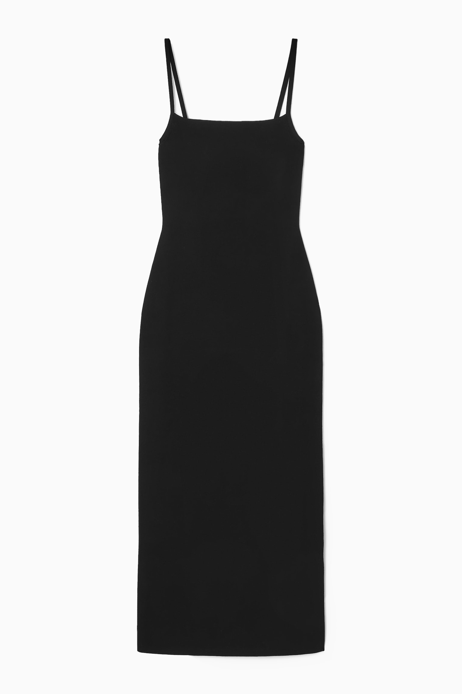SQUARE-NECK KNITTED SLIP DRESS - BLACK