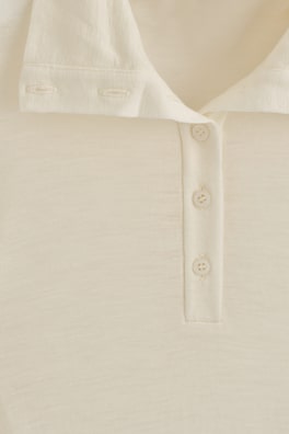 MERINO WOOL BUTTONED MOCK-NECK TOP — IVORY 7