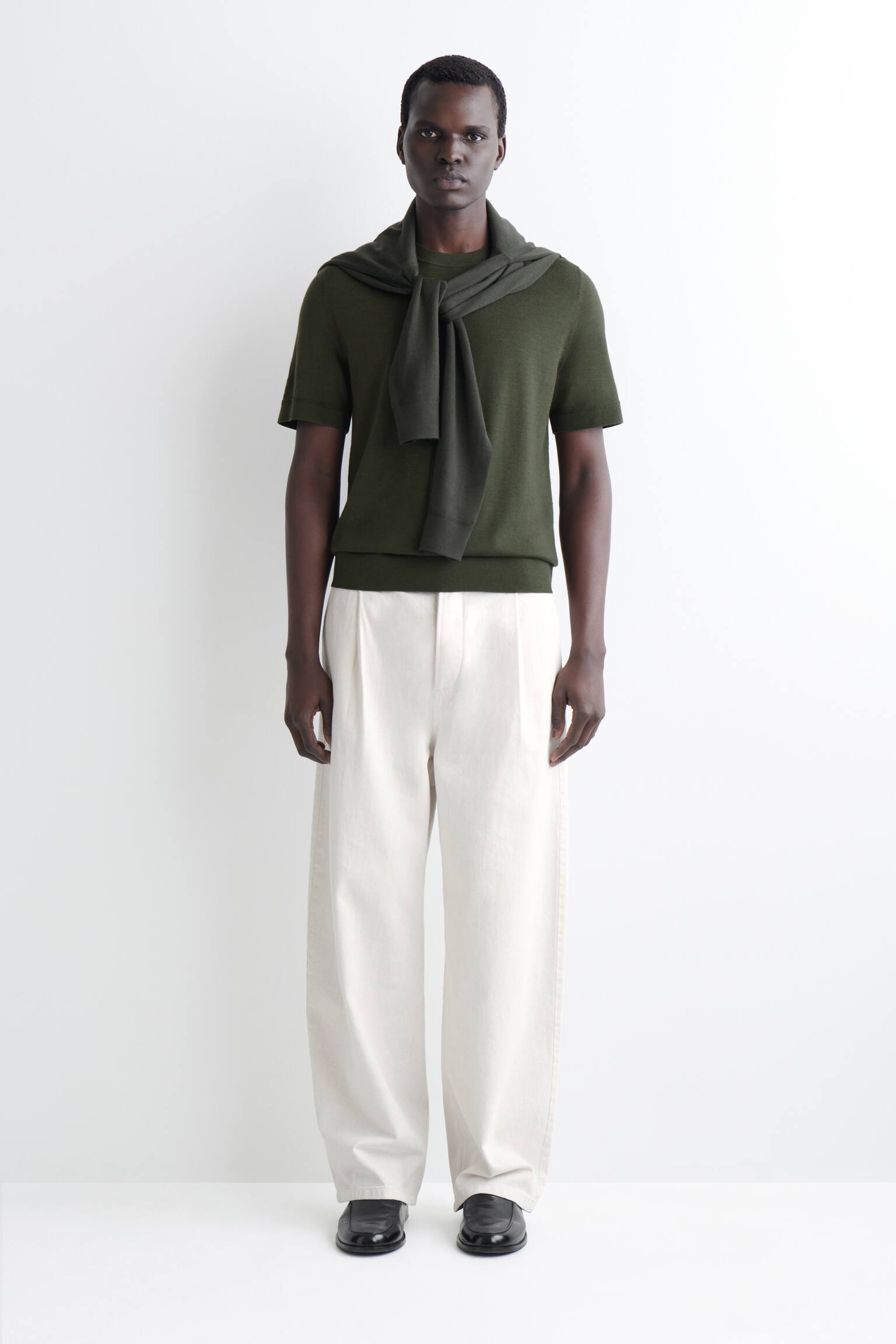 MERINO WOOL KNITTED T-SHIRT - חאקי כהה/DARK BLUE - 5