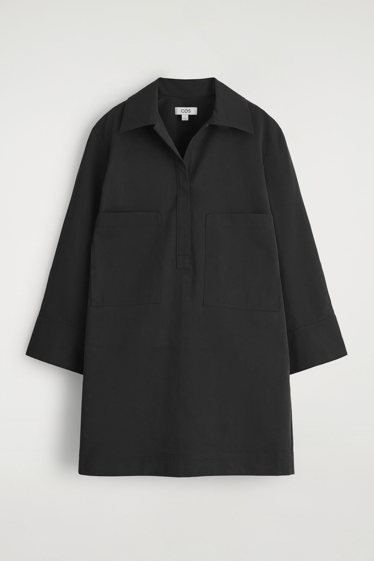 UTILITY MINI SHIRT DRESS — BLACK