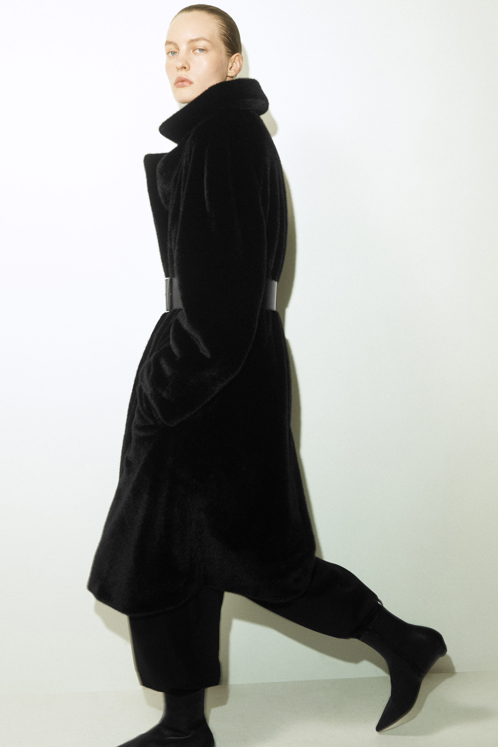 FUR-EFFECT LONG COAT - BLACK | COS US