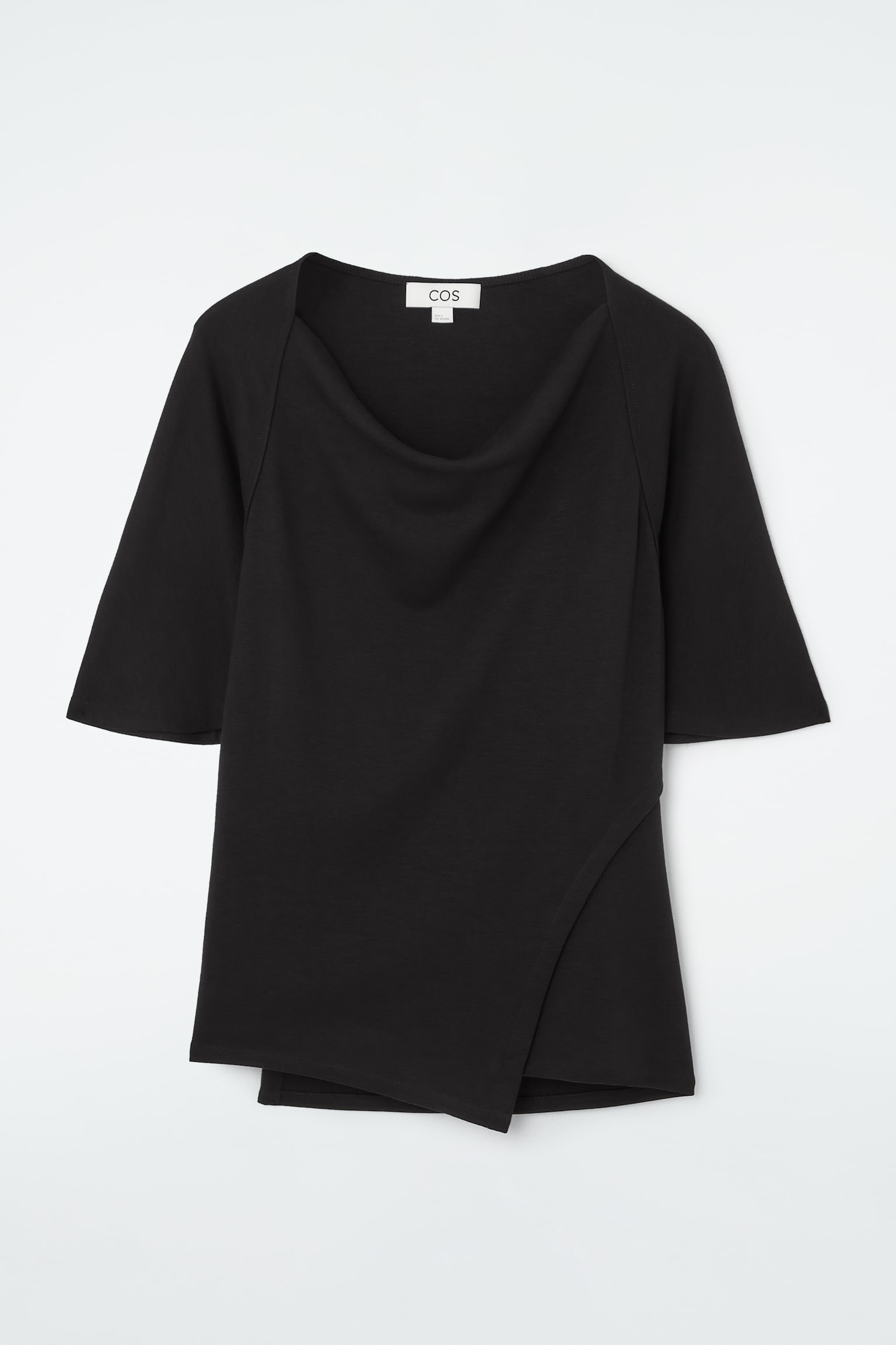 ASYMMETRIC COWL-NECK T-SHIRT - BLACK/DARK KHAKI